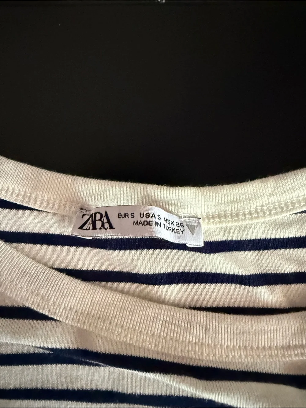 Zara Striped Navy and White Crewneck Tee - Picture 2 of 2